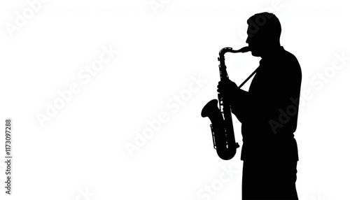 Silhouette of a saxophonist playing soulful melodies against a minimalist backdrop