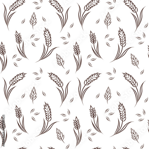 Ears and grains in doodle style. Cereal seamless pattern background. 