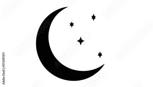 Night sky crescent moon with stars, offering a calm celestial atmosphere perfect for contemplation and dreams