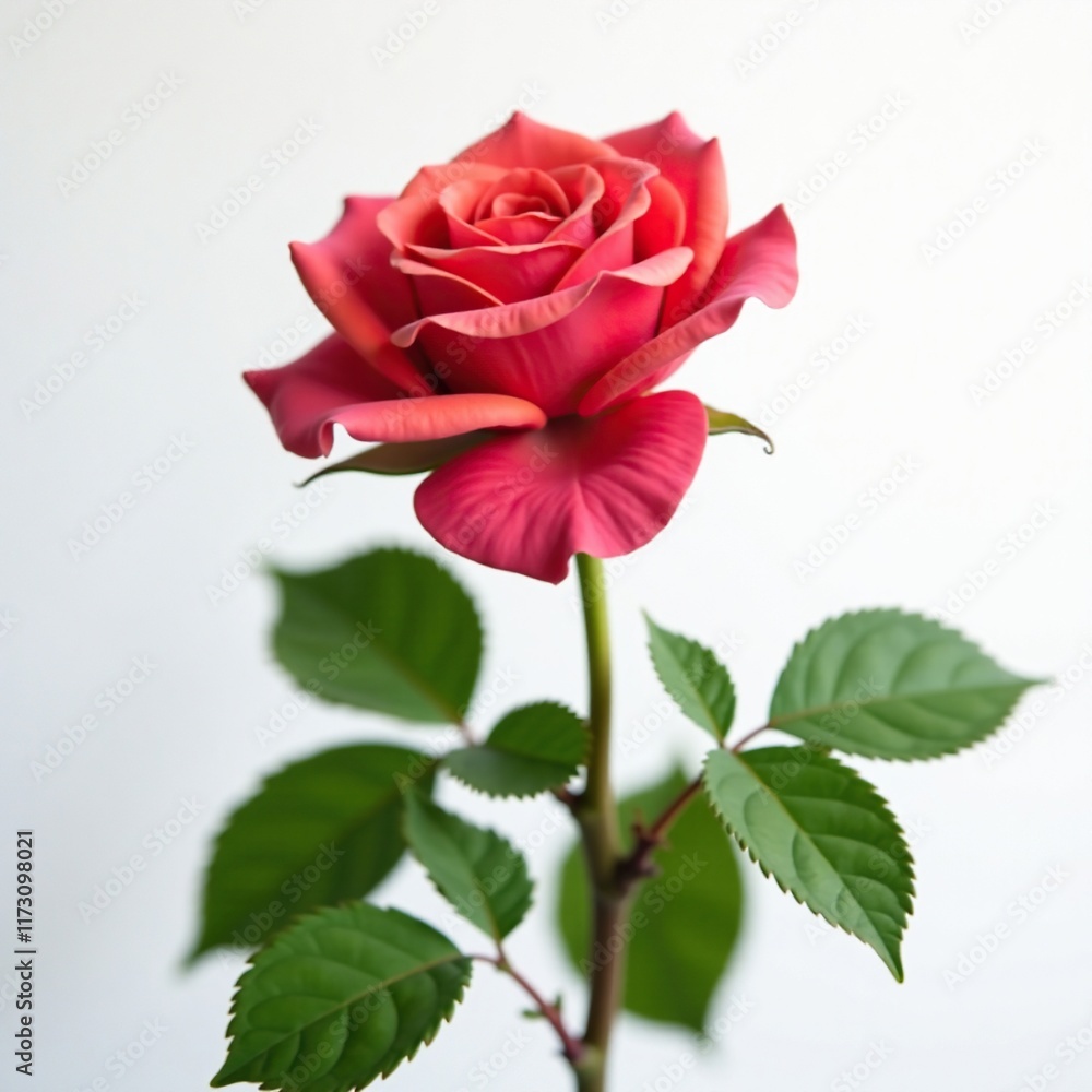 Obraz premium Rose in full bloom on a white background with a soft focus effect, natural, flowers, blooming