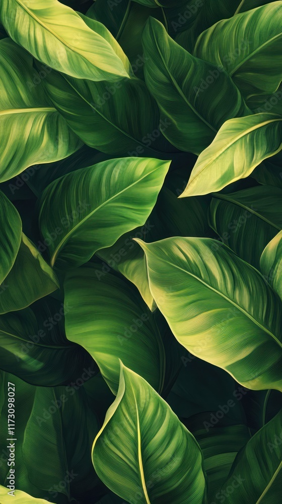 Lush green leaves creating a vibrant natural pattern. Lush green leaves creating a vibrant natural pattern.