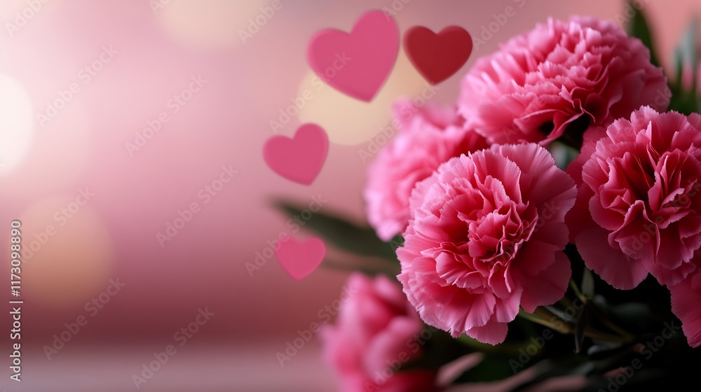 Pink Carnations Bouquet with Hearts: A Valentine's Day Delight Pink Carnations Bouquet with Hearts: A Valentine's Day Delight