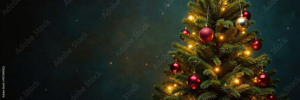 Tall fir tree with golden lights and ornaments, tree, lights, Tall fir tree with golden lights and ornaments, tree, lights,