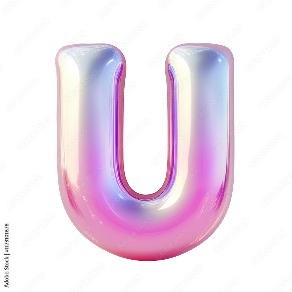 Bubble-style letter U with a soft pink gradient, featuring puffy 3D effect isolated on white Bubble-style letter U with a soft pink gradient, featuring puffy 3D effect isolated on white