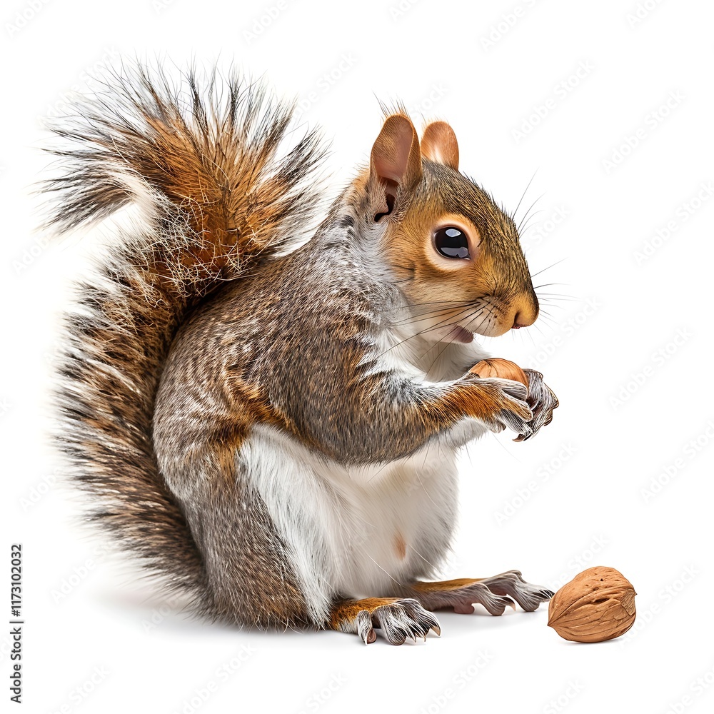 Obraz premium squirrel holding nut with fluffy tail