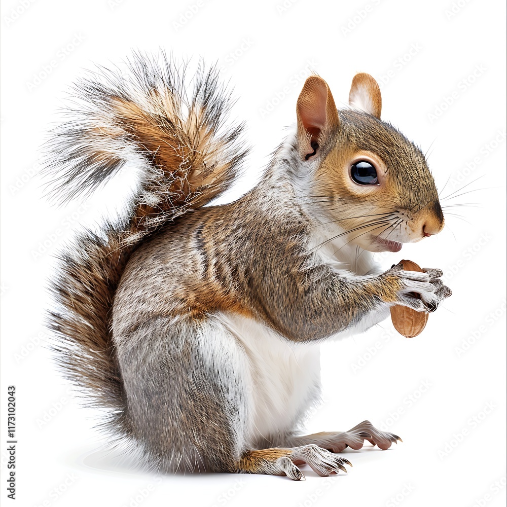 Obraz premium squirrel holding nut with fluffy tail