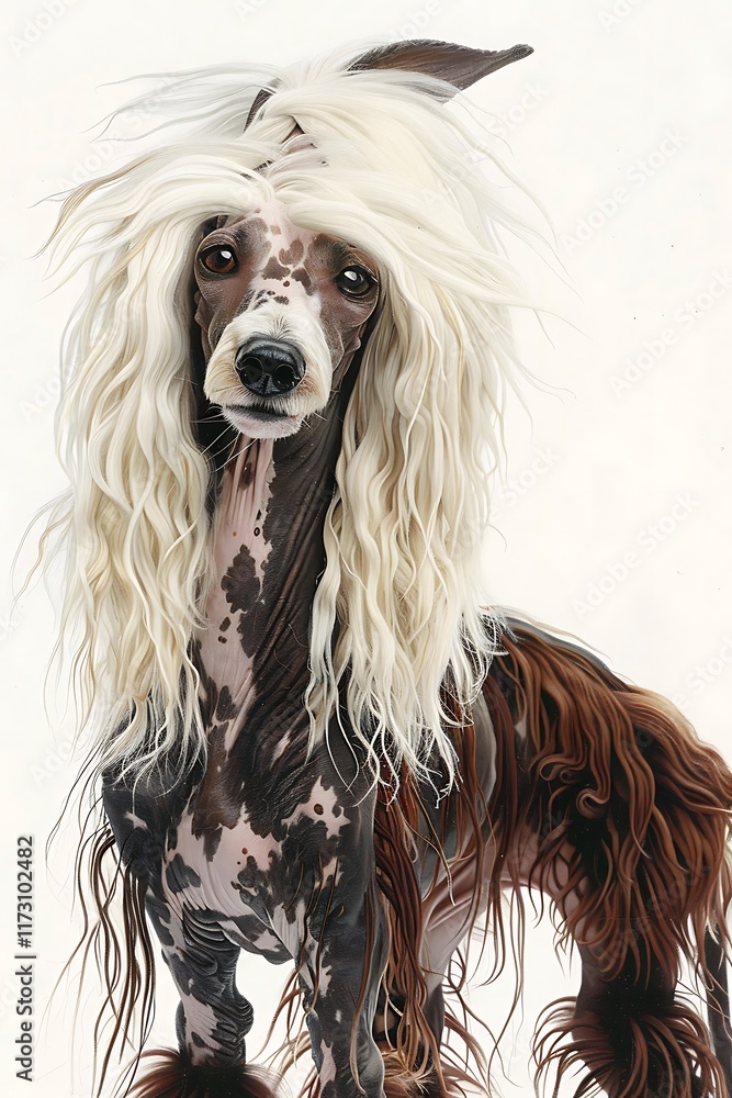 Naklejka premium chinese crested dog with unique look and fluffy legs