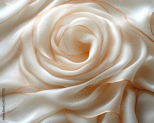 Swirling cream silk fabric with peach trim.