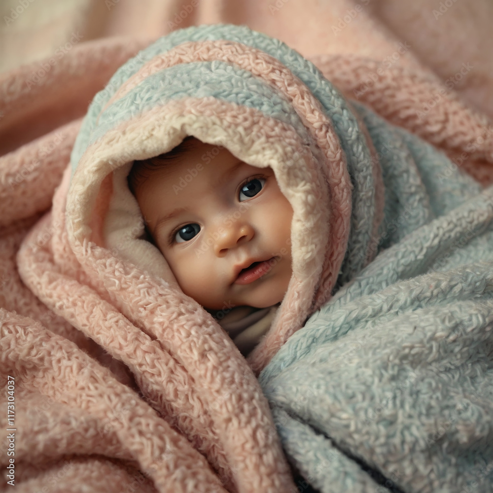 Baby in Soft Blanket Looking Curious