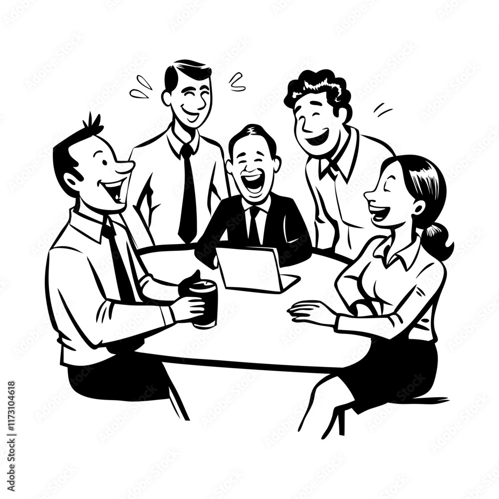A hand drawn illustration depicting laughing colleagues
A hand drawn illustration depicting laughing colleagues
