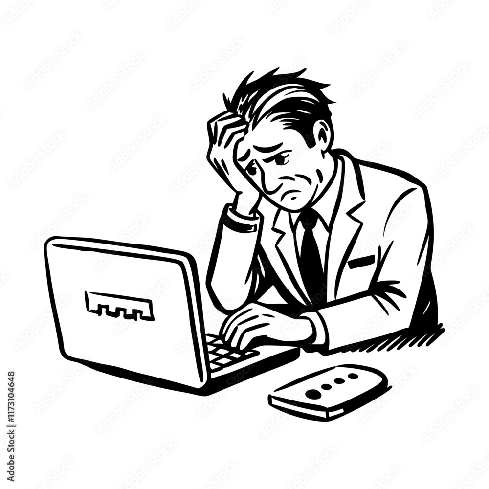 Employee worried about forget password, doodle illustration
Employee worried about forget password, doodle illustration