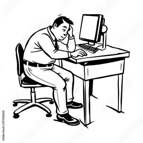 Doodle style character illustration of overworked employee 
