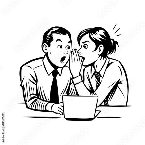 Employees whispering office gossip, doodle illustration
