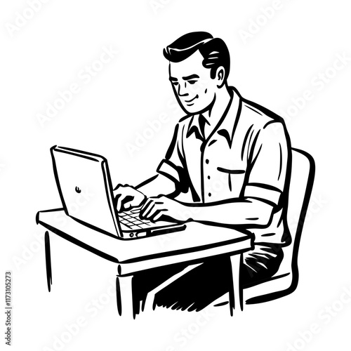 A hand drawn illustration of a focused employee 
