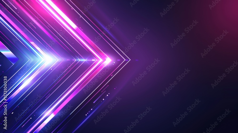 Abstract glowing neon arrows, vibrant pink and blue light streaks on dark background. Abstract glowing neon arrows, vibrant pink and blue light streaks on dark background.