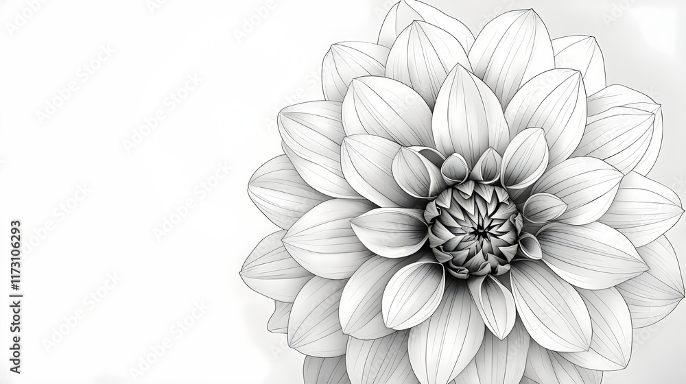 Obraz premium Black and White Line Art of a Dahlia