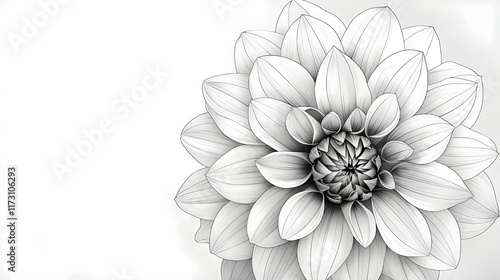 Black and White Line Art of a Dahlia