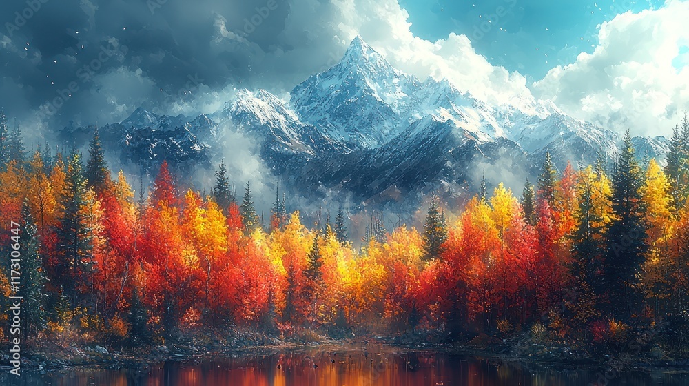 Fototapeta premium Majestic mountains and vibrant autumn forest.