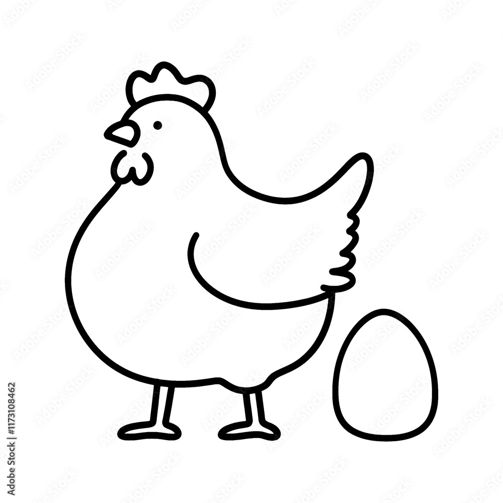太った鶏と産みたての卵のラフな手描き線画イラスト 透過背景の切り抜き 太った鶏と産みたての卵のラフな手描き線画イラスト 透過背景の切り抜き