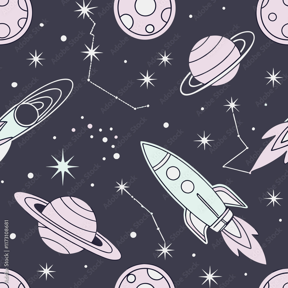 Naklejka premium seamless pattern with rocket and stars