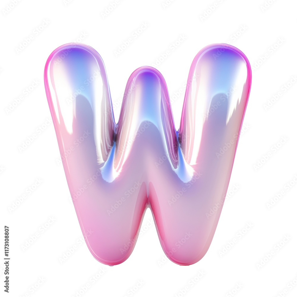 Bubble-style letter W with a soft pink gradient, featuring puffy 3D effect isolated on white Bubble-style letter W with a soft pink gradient, featuring puffy 3D effect isolated on white