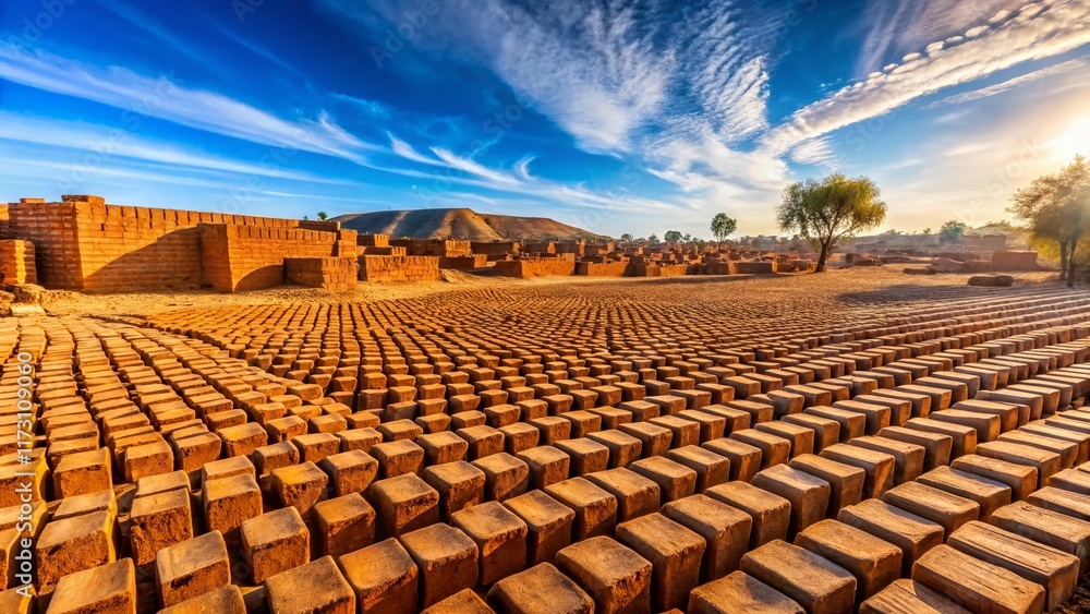 Fototapeta premium African Sun-Dried Bricks: A Panoramic View of Traditional Building Materials