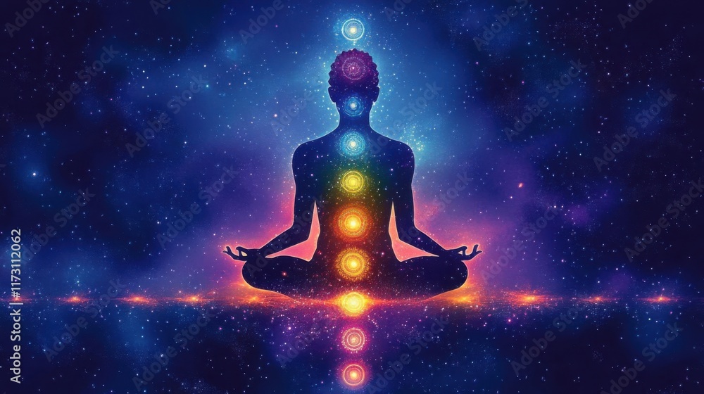 Meditative figure in cosmic energy. Meditative figure in cosmic energy.