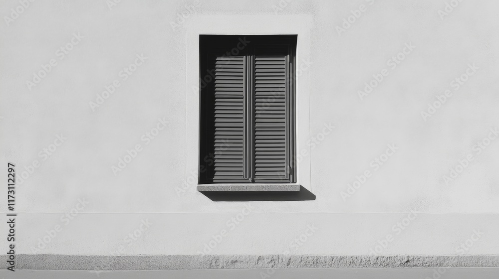 Closed window shutters on a white wall.