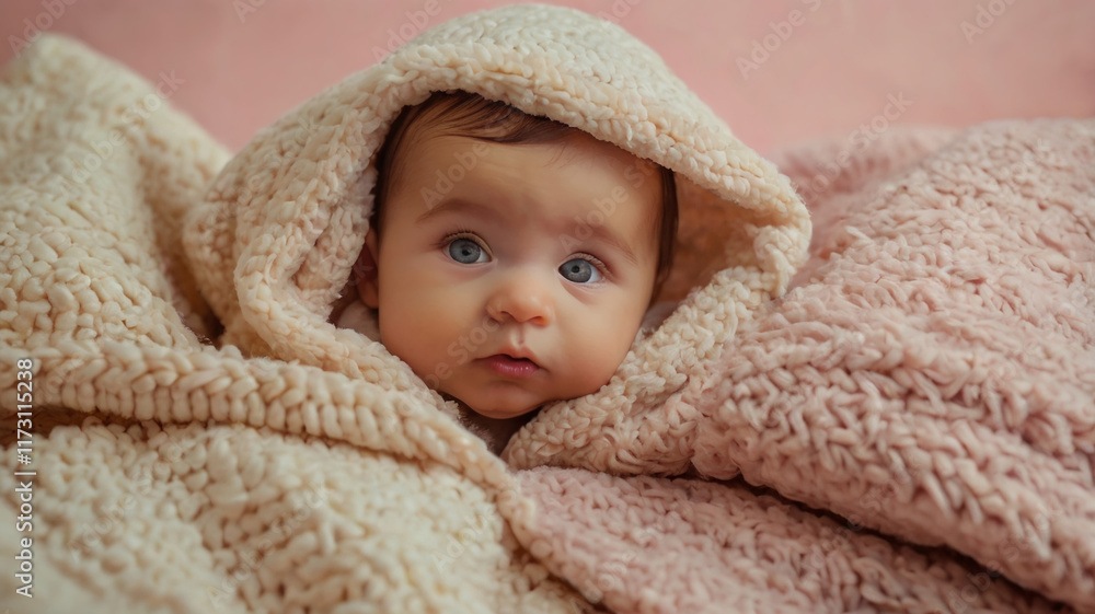 Baby in Soft Blanket Looking Curious Baby in Soft Blanket Looking Curious