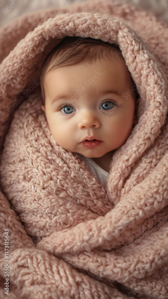 Baby in Soft Blanket Looking Curious Baby in Soft Blanket Looking Curious