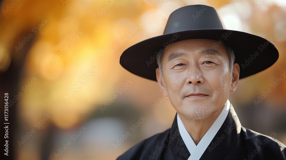 Elderly Korean man in traditional attire. Elderly Korean man in traditional attire.