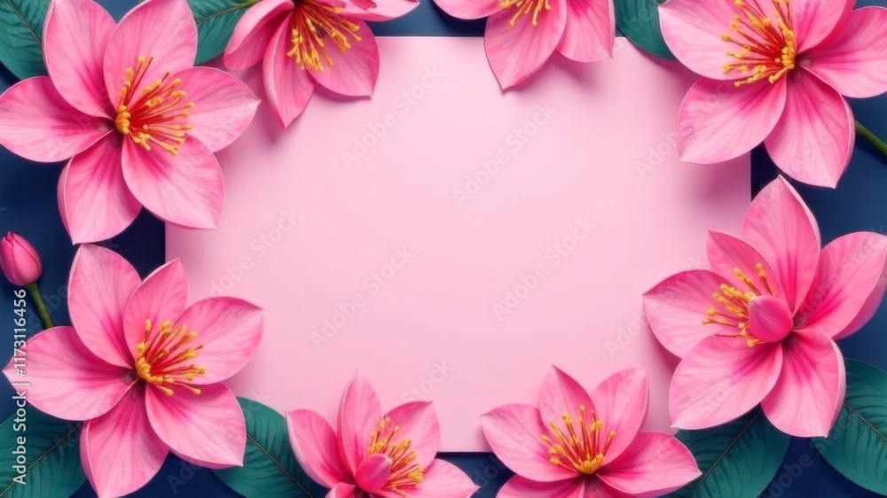 illustration of a pink leaf mockup prepared for text surrounded by pink flowers illustration of a pink leaf mockup prepared for text surrounded by pink flowers