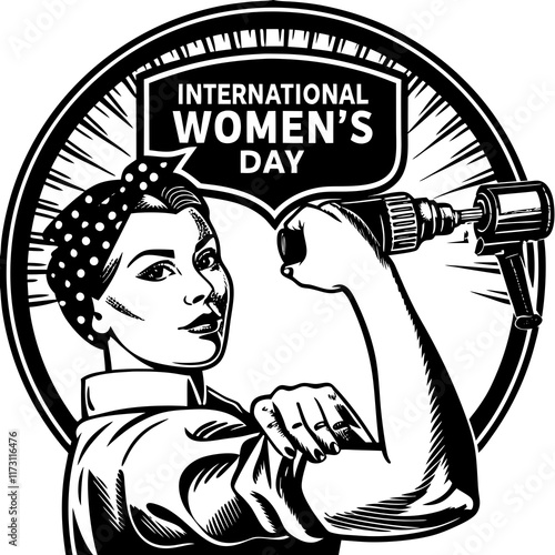 Empowering International Women’s Day Illustration - Rosie the Riveter Inspired Vector.