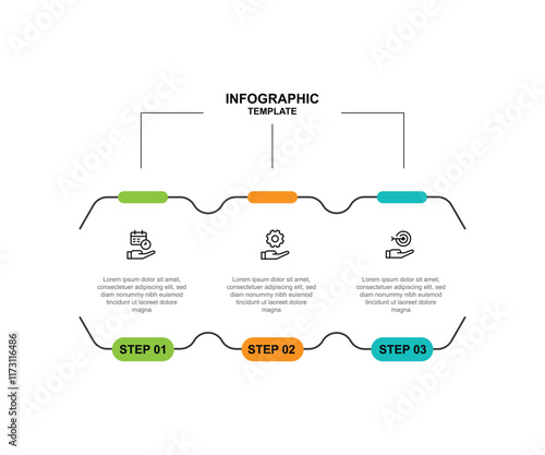 3 step line process infographic template with icons suitable for business information and web presentation 