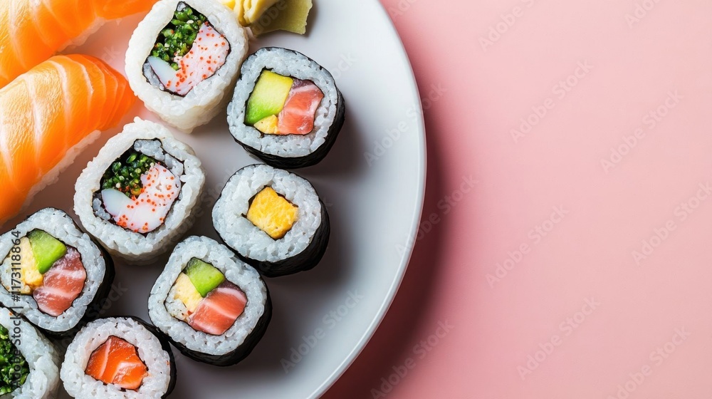 Colorful sushi rolls on a plate. Colorful sushi rolls on a plate.