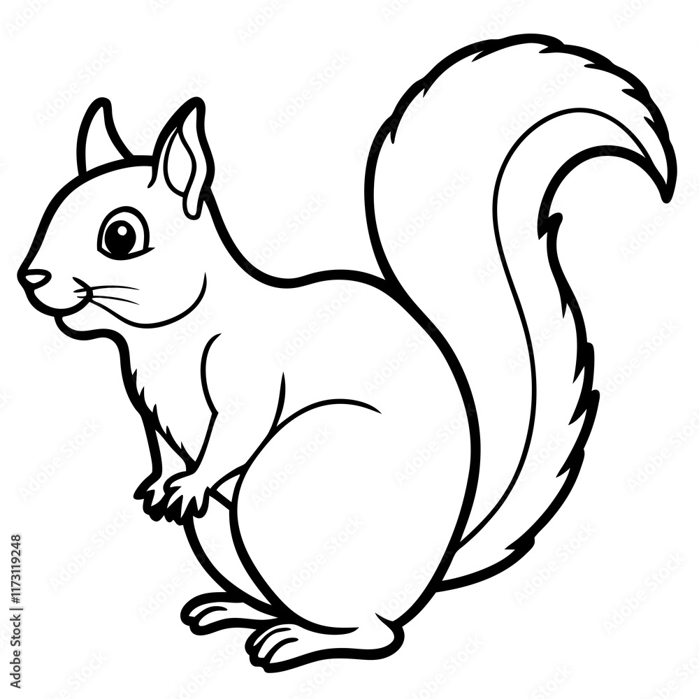 Cute Silhouette of a Squirrel line art vector cartoon illustration Cute Silhouette of a Squirrel line art vector cartoon illustration