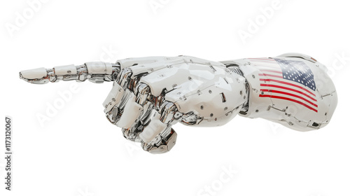 Futuristic White Cyborg Robotic Hand Pointing Forward, Detailed and Sleek, Isolated on White and Transparent Background photo