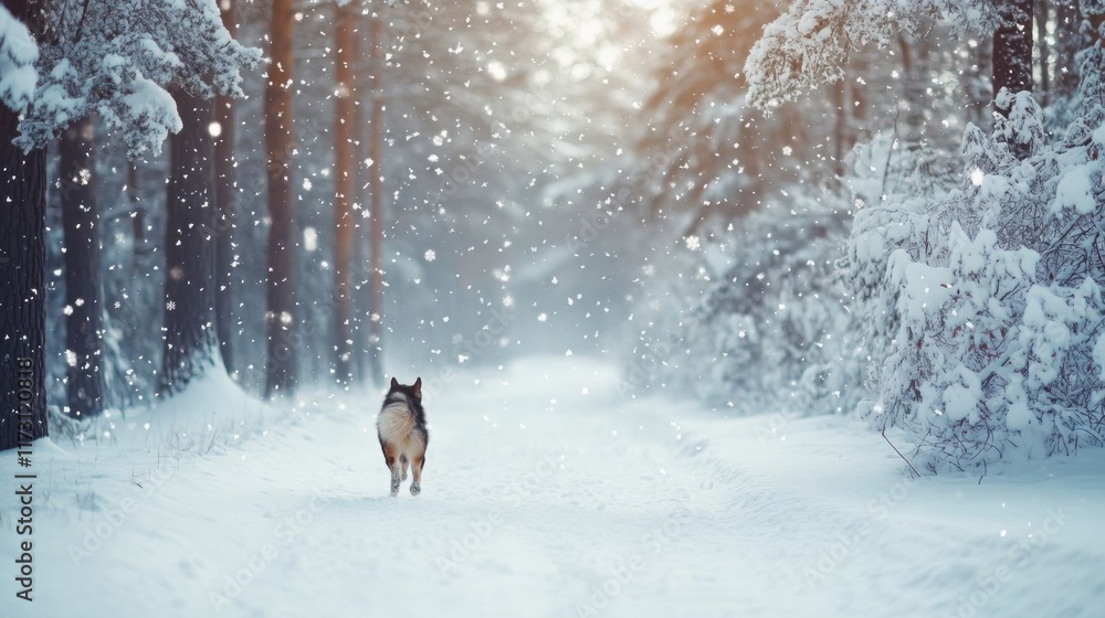 Husky walking in snowy forest. Husky walking in snowy forest.