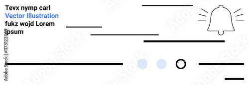 Notification bell icon, multiple horizontal lines representing text blocks, ellipses, and circle elements. Ideal for user interface design, web design, notifications, minimalism, digital