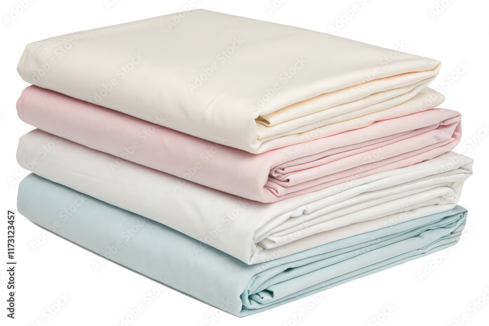 Stack of folded bedsheets in pastel colors isolated with transparent background Stack of folded bedsheets in pastel colors isolated with transparent background