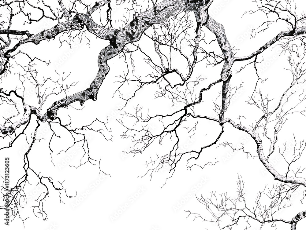 Obraz premium Outline of a tree with sprawling branches on a white background