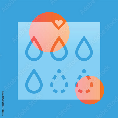 Menstrual drops glassmorphism illustration. Transparency blur elements. Ui layered design.