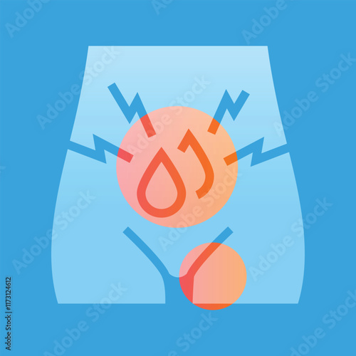 Menstruation pain line glassmorphism illustration. Transparency blur elements. Ui layered design.
