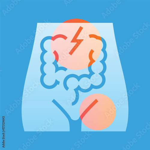 Stomach disorder glassmorphism illustration. Transparency blur elements. Ui layered design.