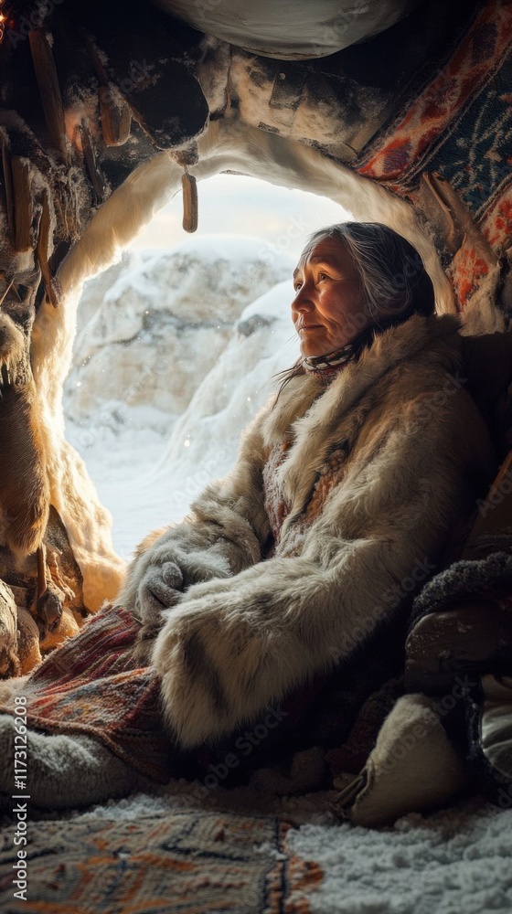 Inuit woman in fur garments. Inuit woman in fur garments.