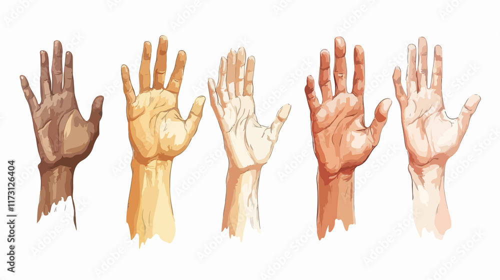 Diverse Multinational Human Hands Vector Illustration for Unity, Teamwork, Equality Concepts Diverse Multinational Human Hands Vector Illustration for Unity, Teamwork, Equality Concepts