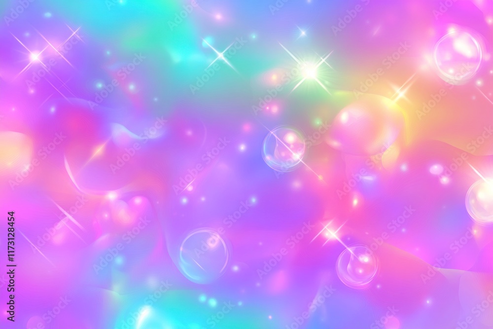 Pastel rainbow background with glowing bubbles and stars. Pastel rainbow background with glowing bubbles and stars.