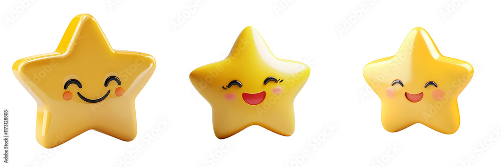 A Set of Glittering 3D Cartoon Stars with a Radiant Glow Isolated on Transparent Background A Set of Glittering 3D Cartoon Stars with a Radiant Glow Isolated on Transparent Background