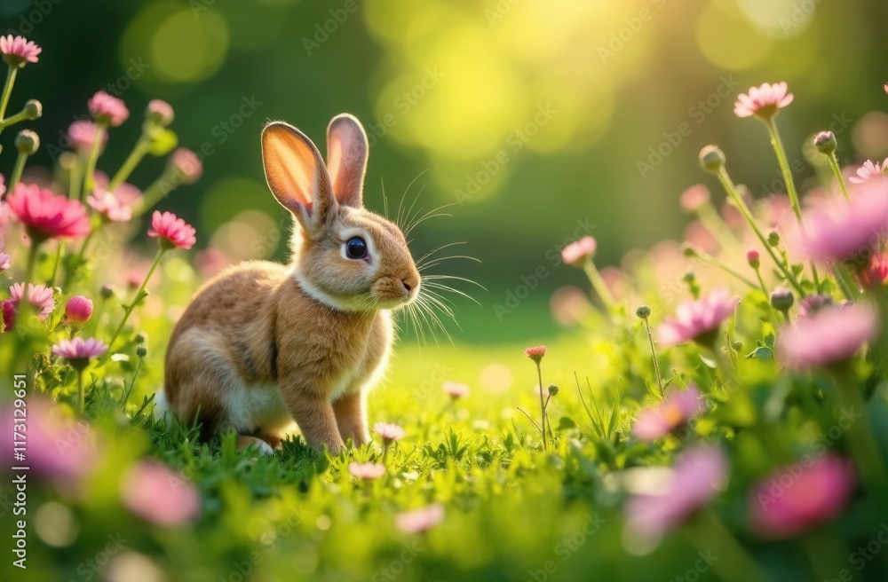 spring garden filled with rabbits hopping around spring garden filled with rabbits hopping around
