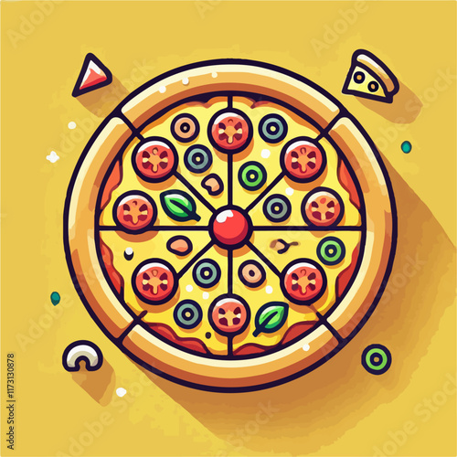 cartoon of pizza, food illustration, pizza vector, pizza